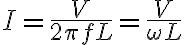 $I=\frac{V}{2\pi fL}=\frac{V}{\omega L}$